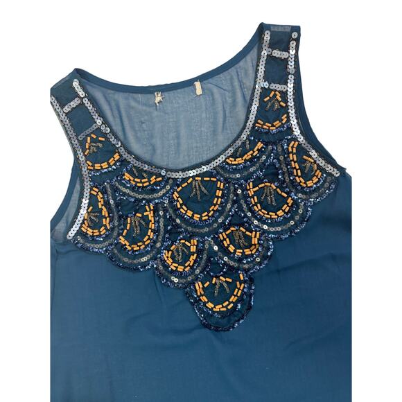 Boho Beaded Sequin Embellished Sheer Tank Size Small Office Siren Lingerie - Picture 1 of 11